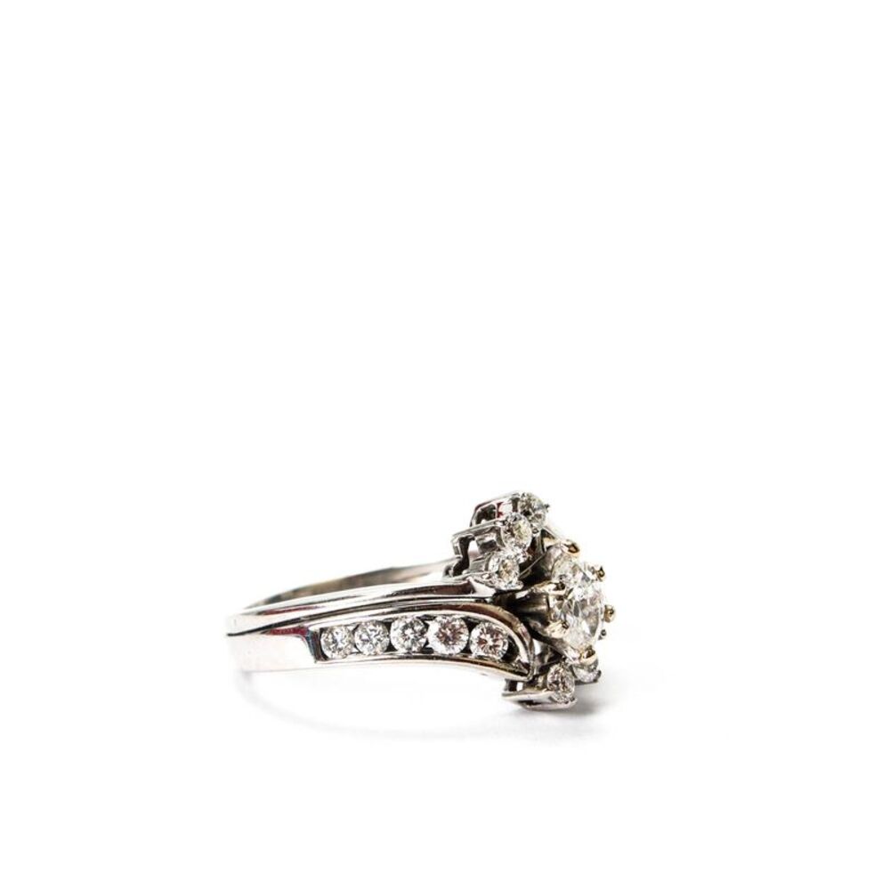 Designer Womens 14K White Gold Diamond Bypass Bridal Ring Set Sz 8.5 6.8g